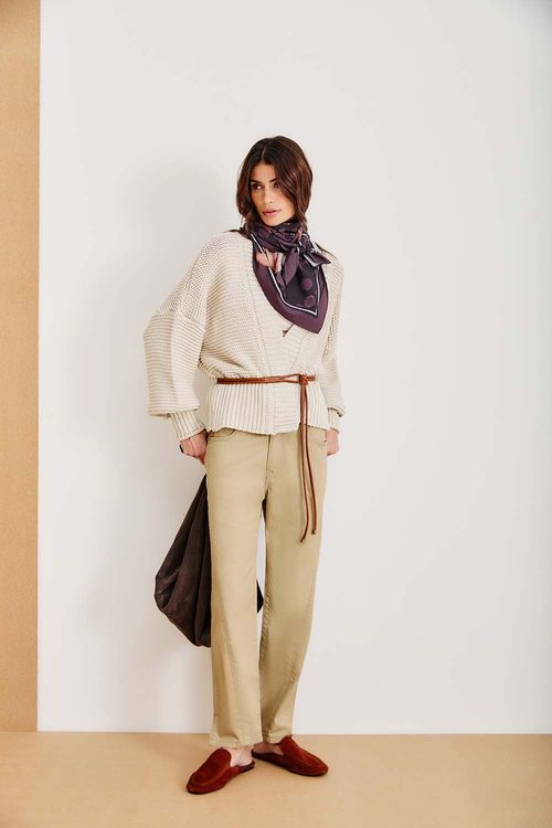 Cardigan Tricot Mix Pontos - Areia