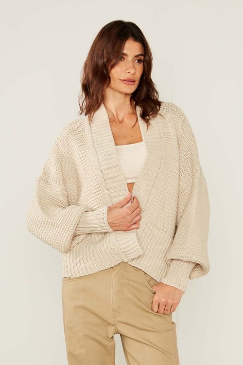 Cardigan Tricot Mix Pontos - Areia