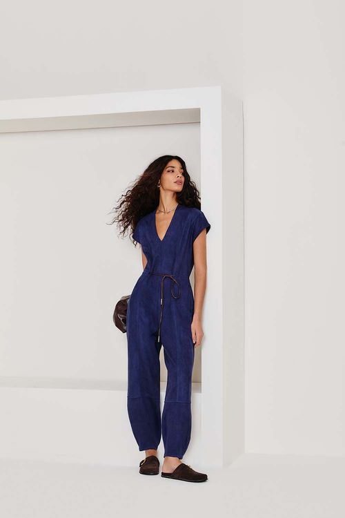Macacão Malha Suede - Azul Escuro