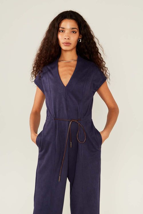 Macacão Malha Suede - Azul Escuro