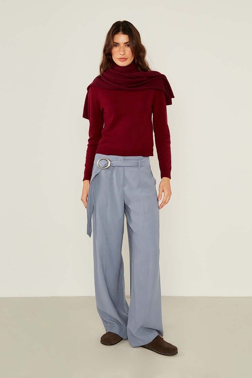 Blusa Tricot Gola Canelada - Grena