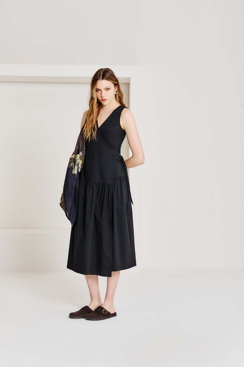 Vestido Sem Manga Transpasse - Preto