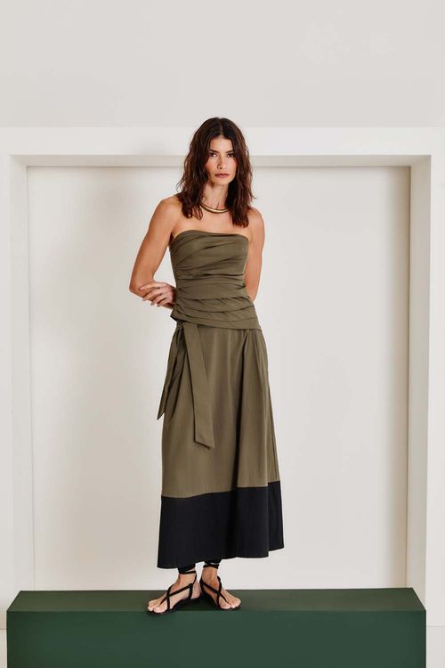 Saia Casual Bicolor Com Faixa - Verde Militar