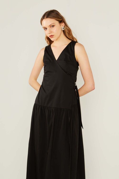 Vestido Sem Manga Transpasse - Preto