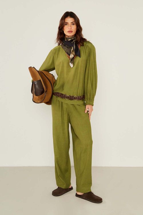 Blusa Casual Punho Elástico - Verde Militar