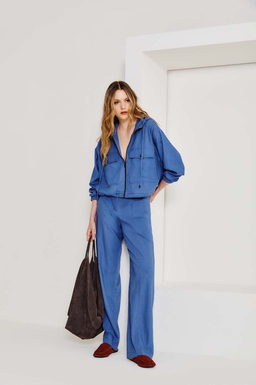 Calça Casual Linho Bolso Frente - Azul Indie