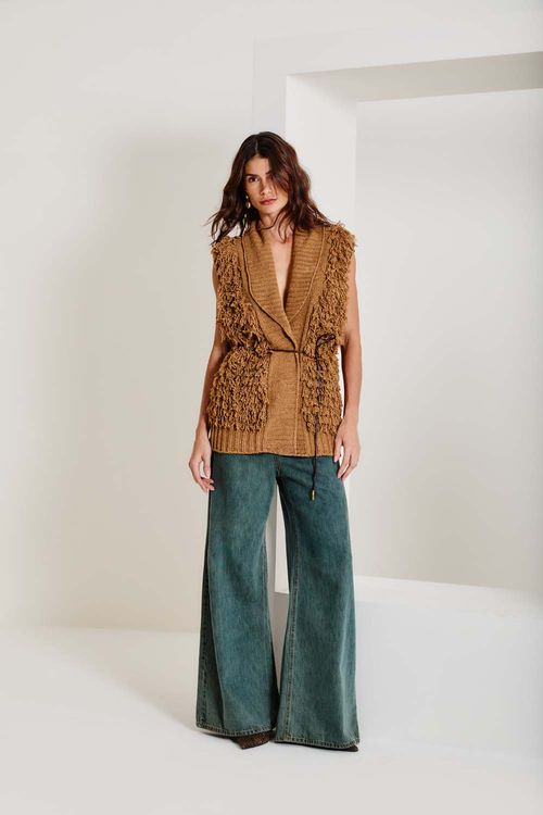 Colete Tricot Pontos - Camelo