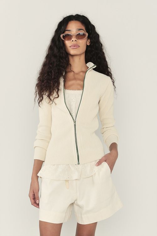 Casaco Tricot Texturas - Creme