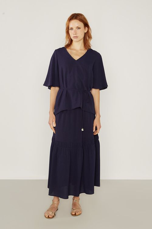 Blusa Casual Textura Ponteiras - Marinho