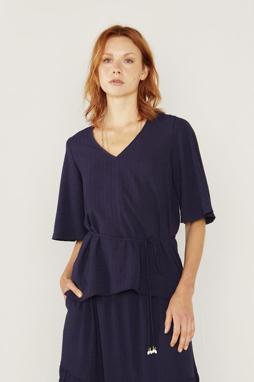 Blusa Casual Textura Ponteiras - Marinho