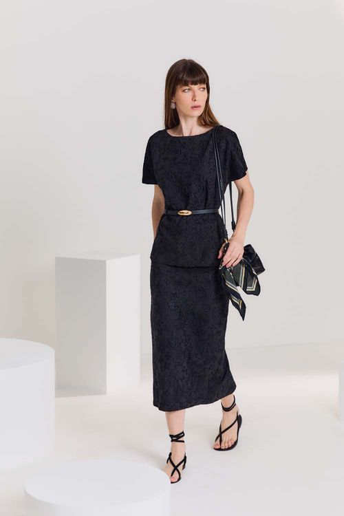 Saia Bordado Nerine Black - Preto