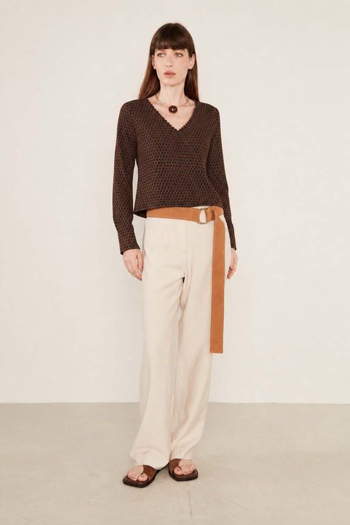 Blusa v Malha Estampa Leda - Est Leda