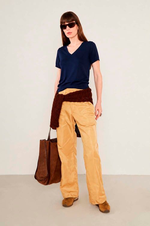 Blusa Malha Decote v - Azul Escuro