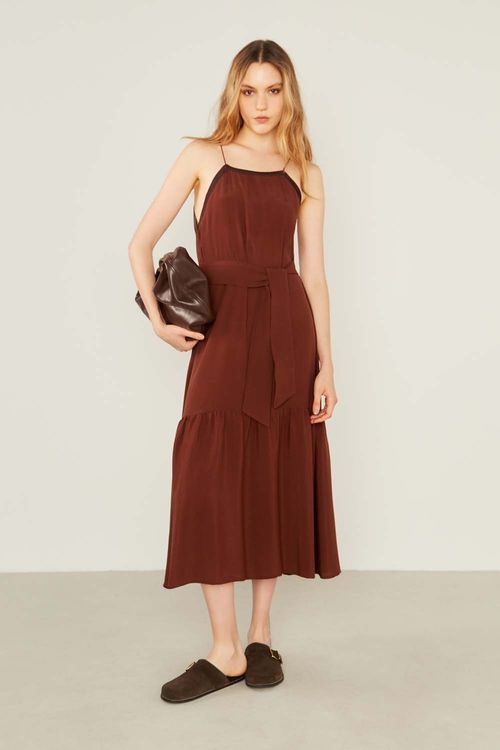 Vestido Casual Alça Retilinea - Marrom Mascavo
