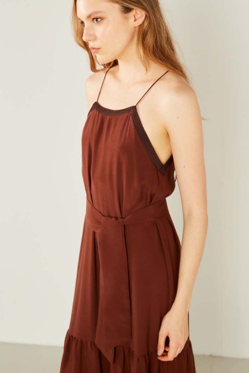 Vestido Casual Alça Retilinea - Marrom Mascavo