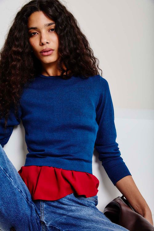 Blusa Malha Manga Longa Tricot - Azul Escuro