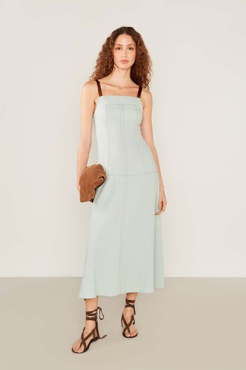 Vestido Casual Linho Alça - Azul Leve