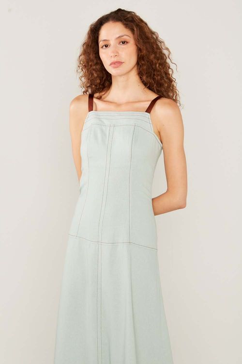 Vestido Casual Linho Alça - Azul Leve