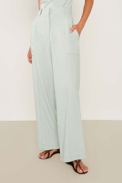 Calça Casual Reta Linho - Azul Leve