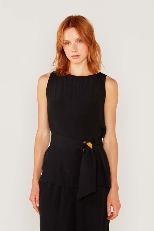 Blusa Casual Argola Mesclada - Preto