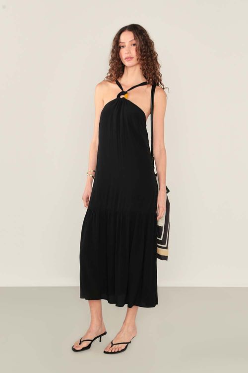 Vestido Casual Argola Mescla - Preto