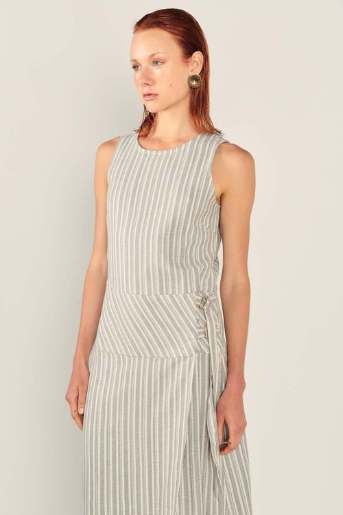 Vestido Casual Listrado Fivela - Listras