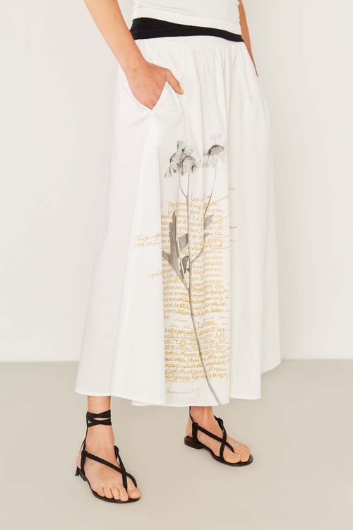 Saia Casual Estampa Floral - Branco