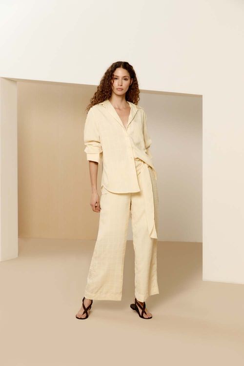 Calça Casual Textura Xadrez - Baunilha