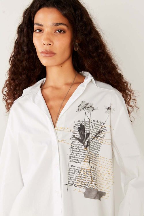 Camisa Casual Estampa Floral - Branco