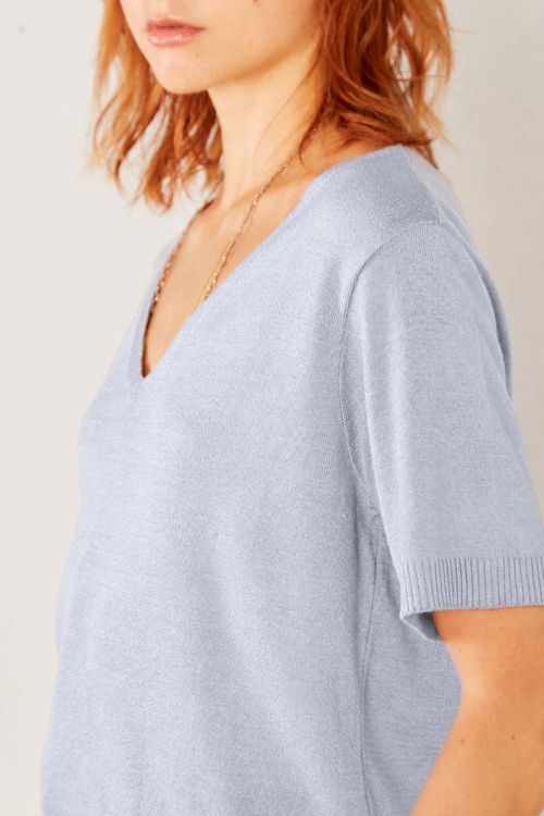 Blusa Tricot Decote v - Azul Navy