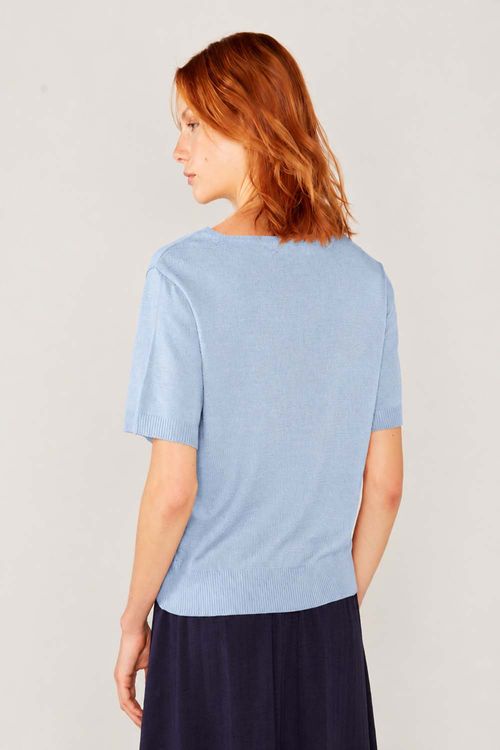 Blusa Tricot Decote v - Azul Navy