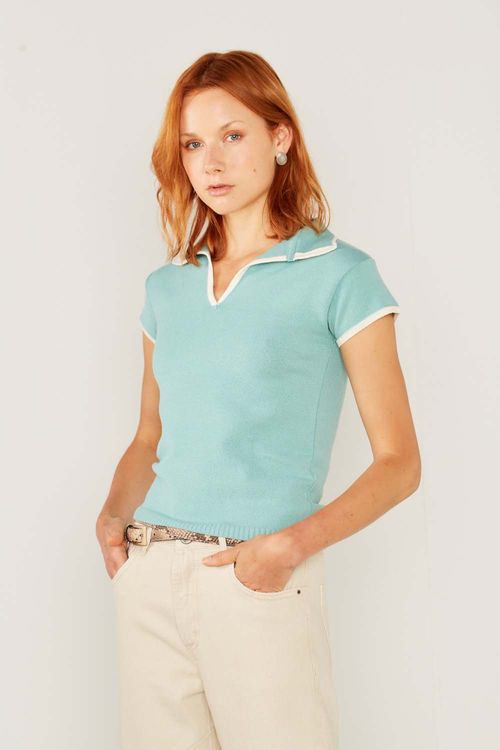 Blusa Tricot Decote Vivo - Menta