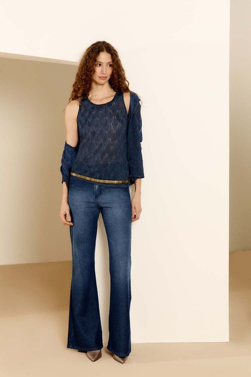 Cardigan Tricot Rendado - Azul Navy