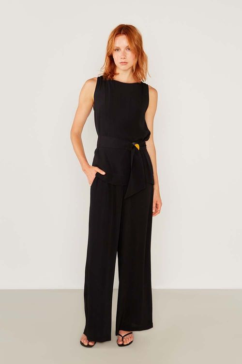 Calça Casual Ampla Elástico - Preto