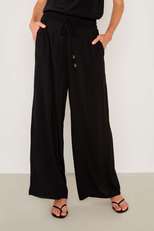 Calça Casual Ampla Elástico - Preto
