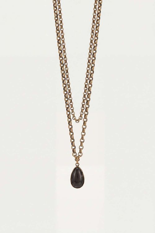 Colar Duplo Pedra - Ouro Velho