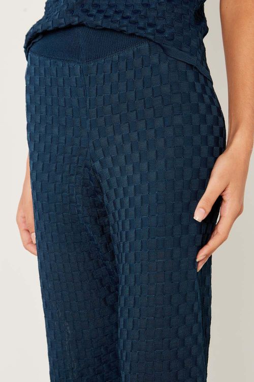 Calça Tricot Quadradinhos - Azul Navy