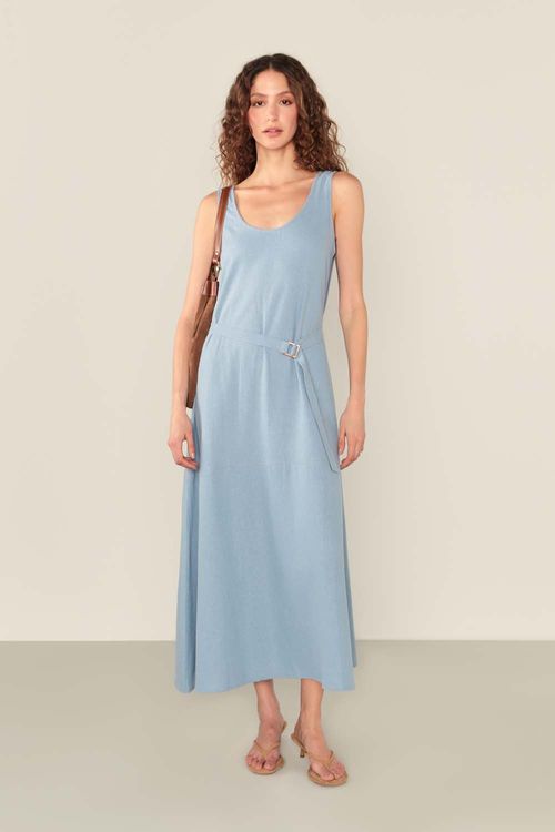 Vestido Casual Regata Cinto - Azul Sea
