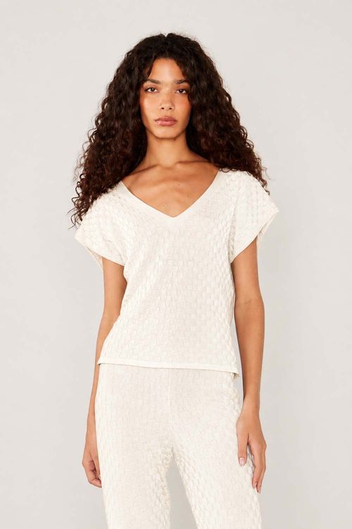 Blusa Tricot Quadradinhos - Off White