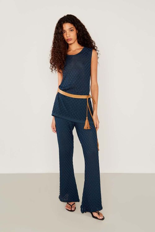 Regata Tricot Quadradinhos - Azul Navy