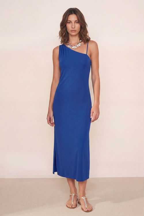 Vestido Longo Ombro Só - Azul Mirtilo