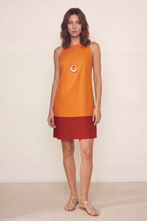 Vestido Curto Bicolor - Ferrugem