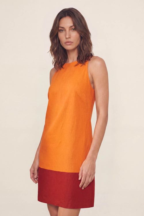 Vestido Curto Bicolor - Ferrugem