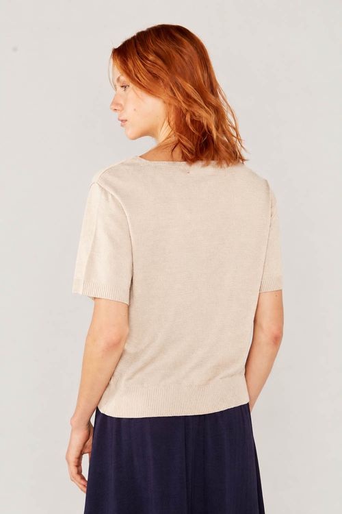 Blusa Tricot Decote v - Areia
