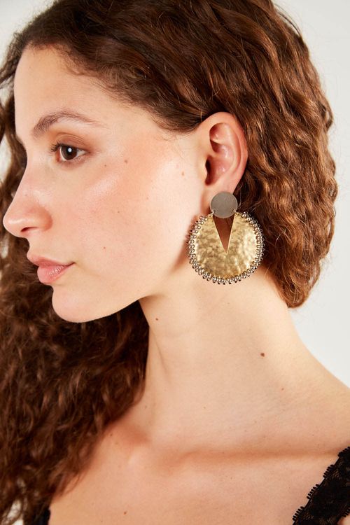 Brinco Contorno Miçanga - Prata / Dourado