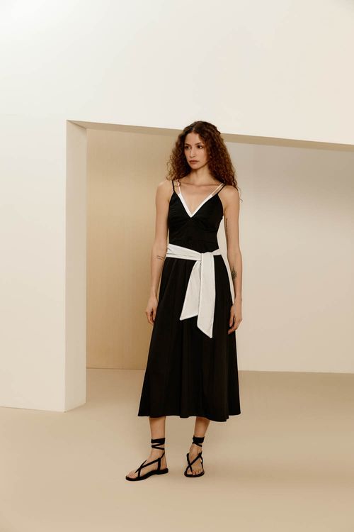 Vestido Casual Bicolor - Preto