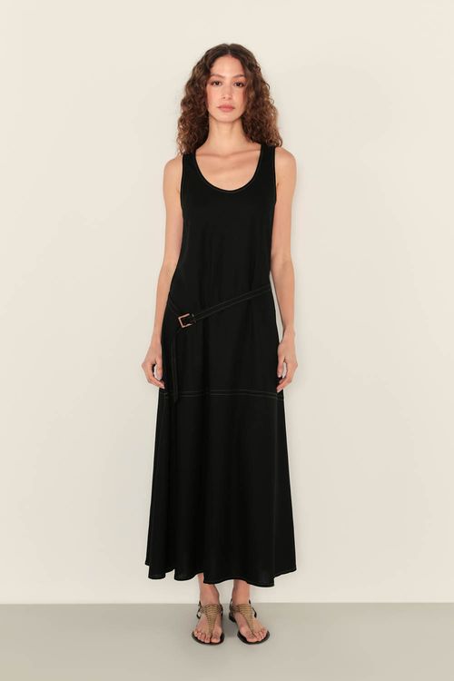 Vestido Casual Regata Cinto - Preto