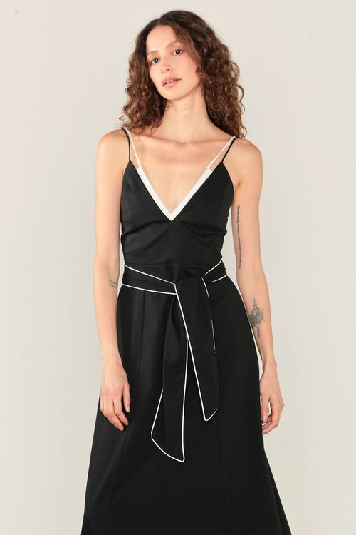 Vestido Casual Bicolor - Preto