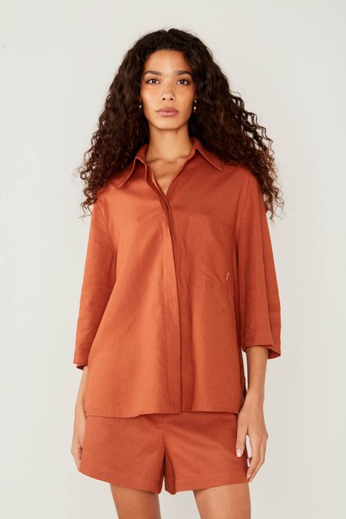 Camisa Casual Linho Manga Curta - Bambu