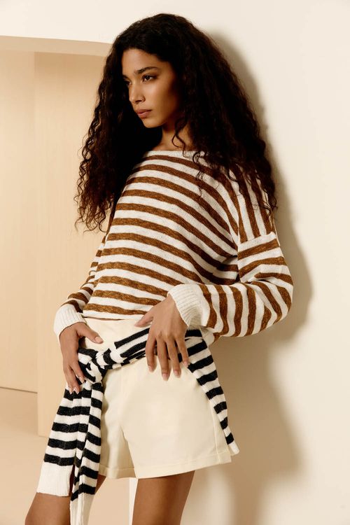 Blusa Tricot Manga Longa Listra - Listra Off/Mostarda